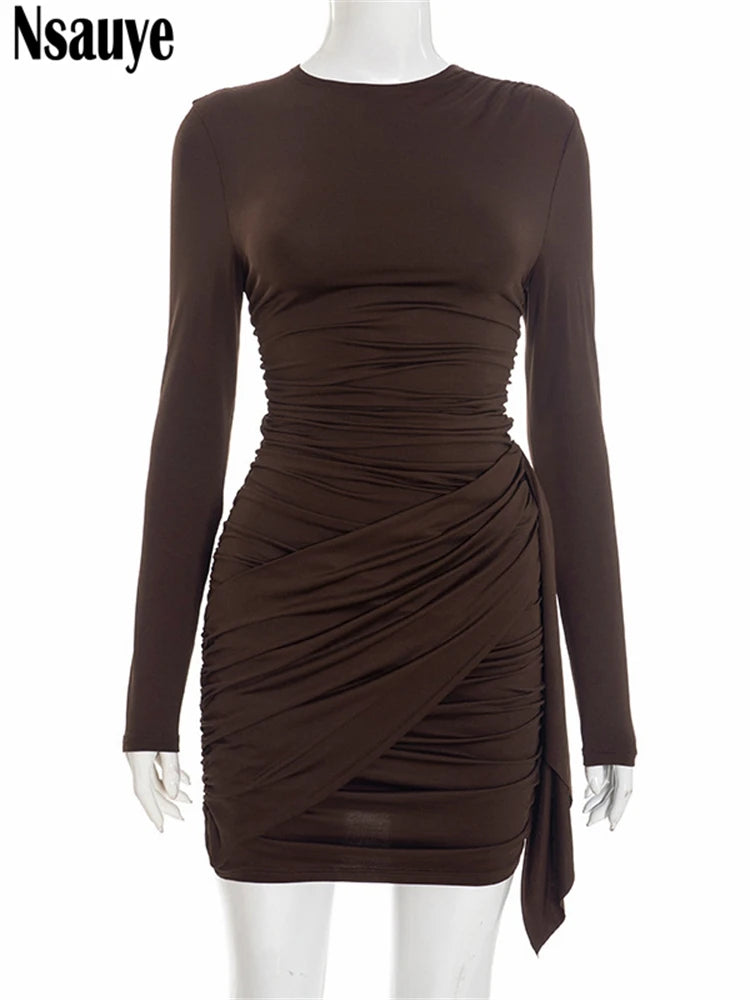 Vestido corto cruzado de cintura alta para mujer de Nsauye, nuevo modelo de moda 2025, ideal para fiestas, discotecas y eventos nocturnos. Vestido de manga larga.