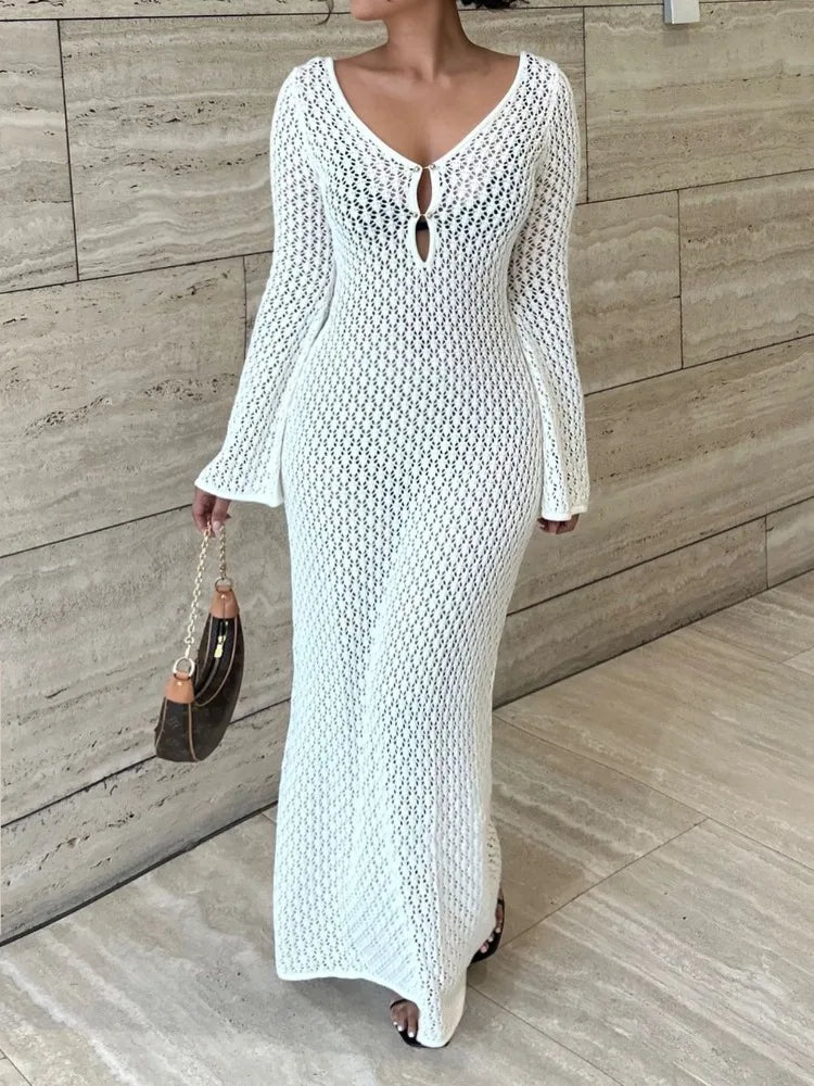 Alejandra-Vestido Largo de Punto Blanco