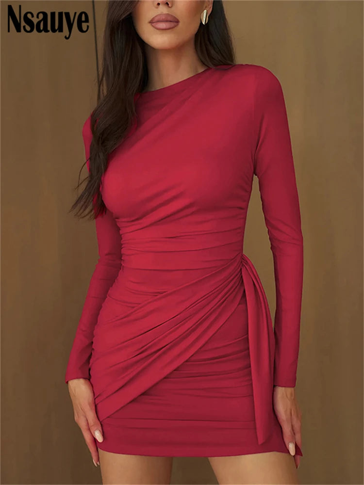 Vestido corto cruzado de cintura alta para mujer de Nsauye, nuevo modelo de moda 2025, ideal para fiestas, discotecas y eventos nocturnos. Vestido de manga larga.